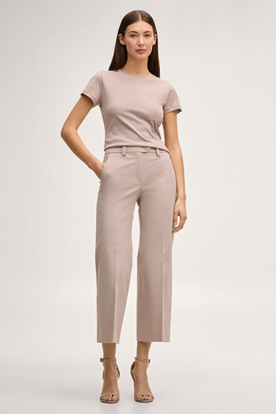 Baumwoll-Interlock T-Shirt in Taupe