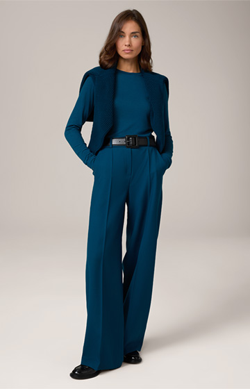 Tencel/Wool Stretch Round Neck Shirt in Petrol Blue