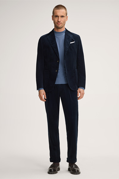 Sapo Modular Corduroy Trousers with Pleats in Navy