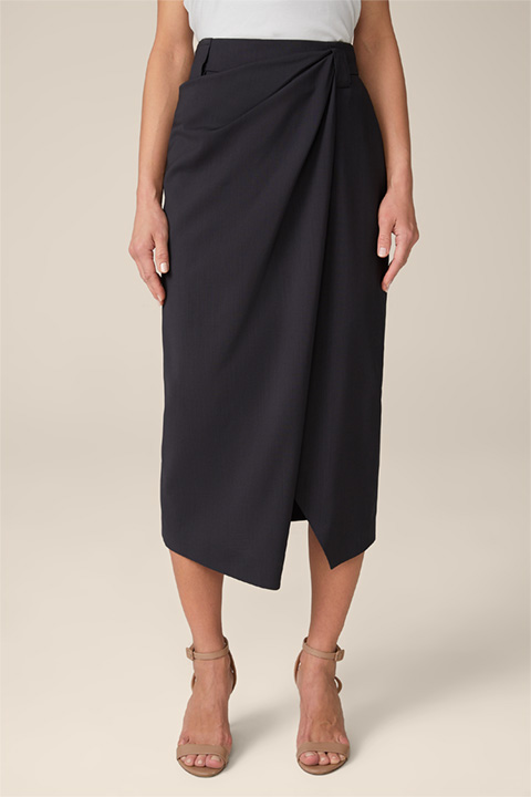 Virgin wool Midi Skirt with Wrap-around Detail in Anthracite