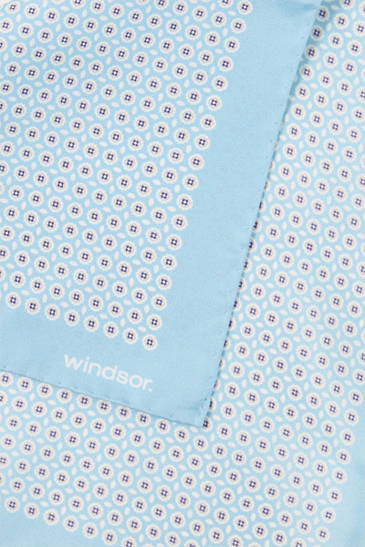 Silk pocket square in light blue with dots