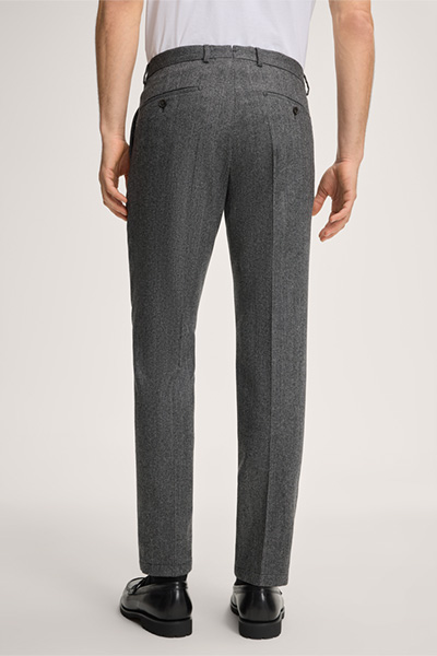 Wollmix-Baukasten-Hose Silvi mit Cashmere und Bundfalte in Anthrazit Fischgrat