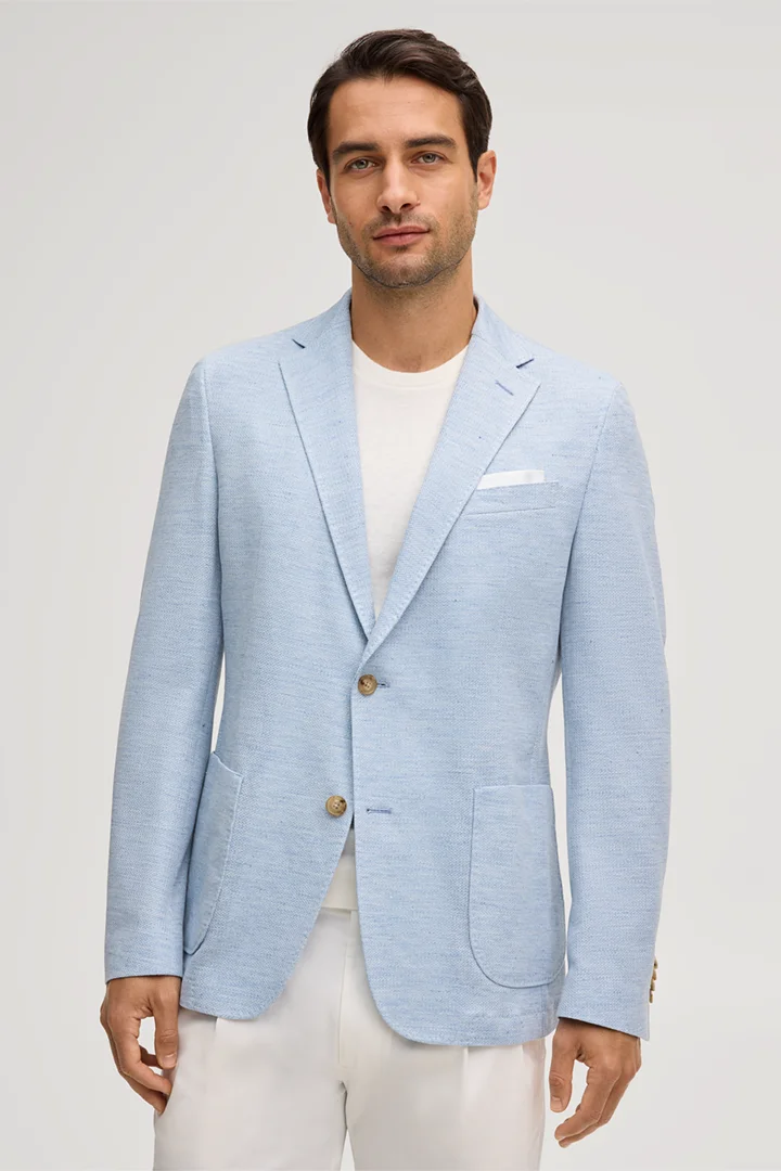 Leads to product detail page "Giro Linen Blend Jacket with Cotton in Light Blue Marl"