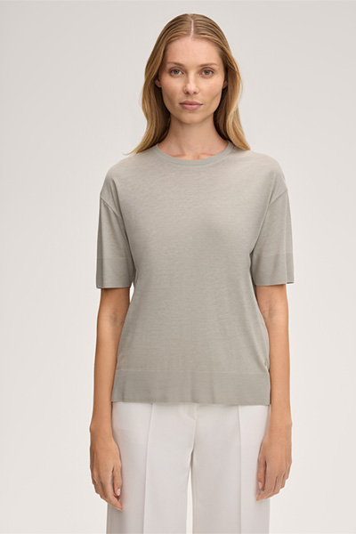 Lyocell-Baumwoll T-Shirt in Grau-Beige
