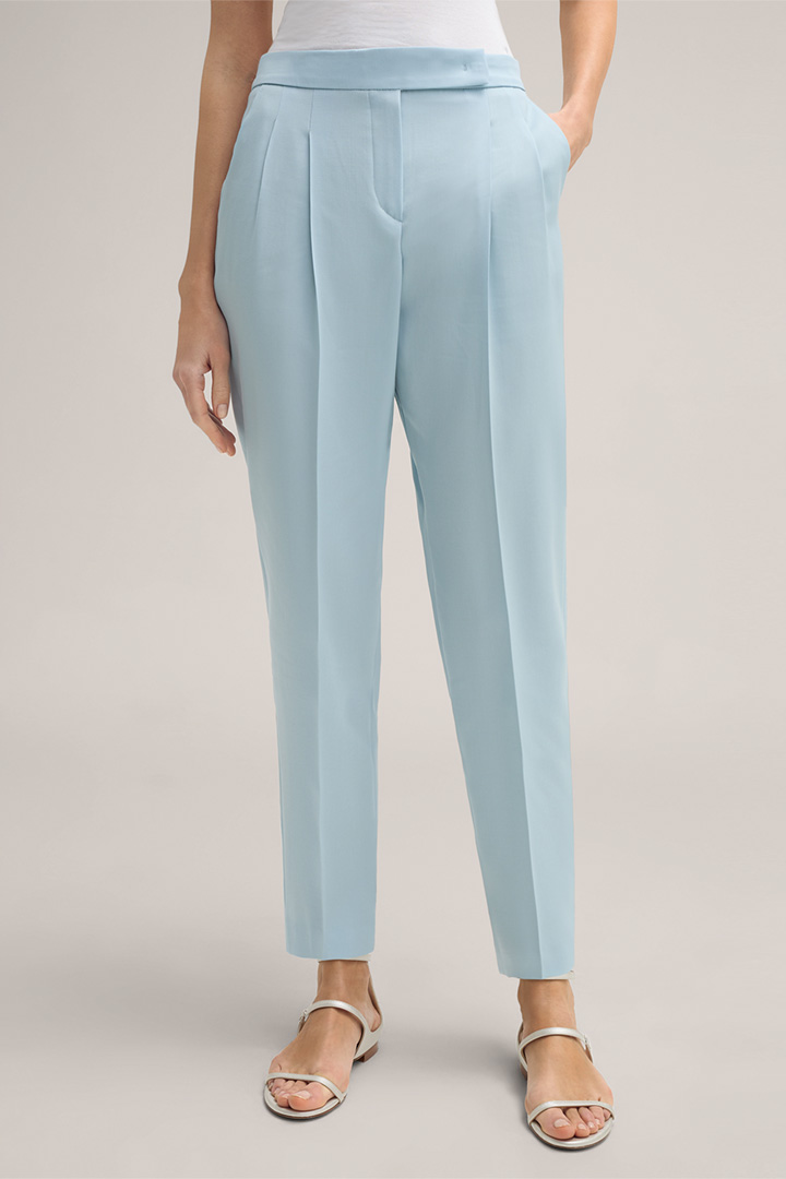 Virgin Wool Gabardine Pleat-front Trousers in Jogger Style in Mint Green