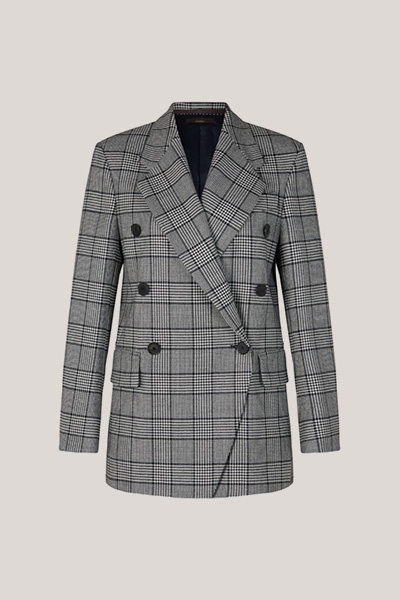 Schurwoll-Glencheck-Doppelreiher-Blazer in Navy-Ecru