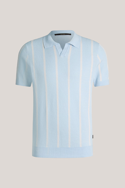 Leinenmix-Polo Lindo in Hellblau-Grau gestreift