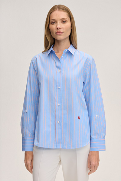 Baumwoll-Streifen-Hemdbluse in Hellblau