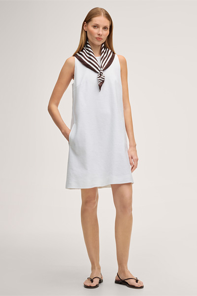 Leinenstretch-Eggshape-Kleid ohne Arm in Mini-Länge in Weiß