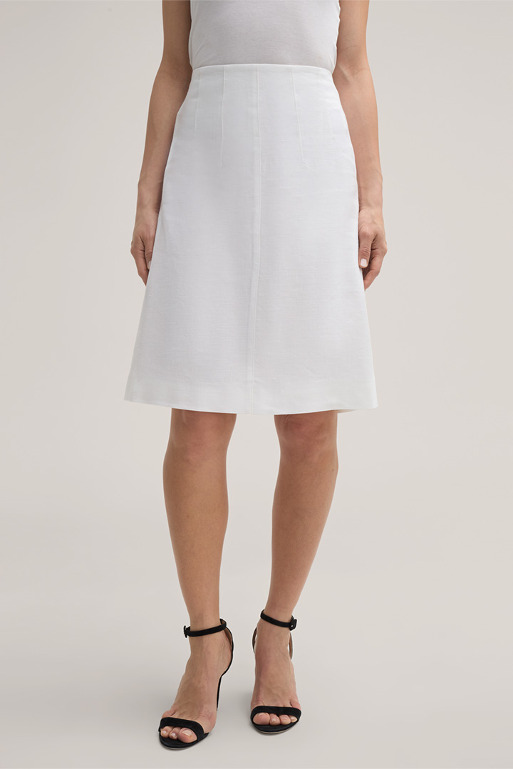 Stretch Linen A-line Skirt in White