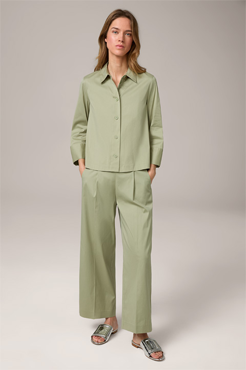 Pantalon ample et court en coton stretch, couleur sauge