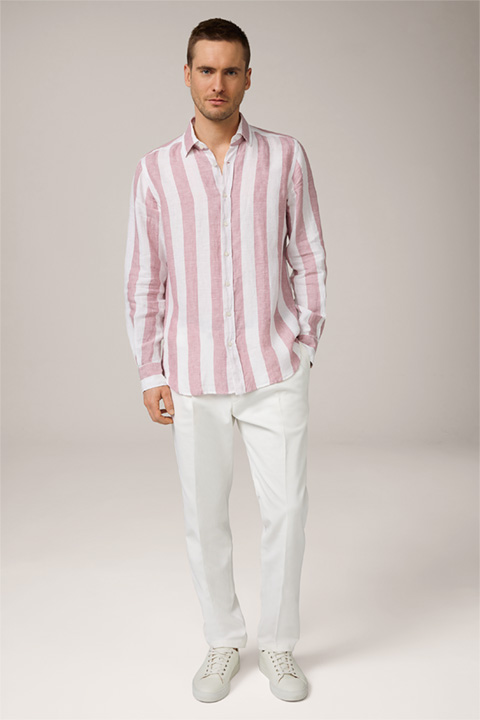 Lapo Linen Shirt in White and Pink Striped
