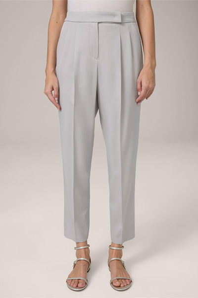 Virgin Wool Gabardine Pleat-front Trousers in Jogger Style in Grey