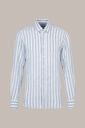 Lapo Linen Shirt in White and Blue Striped