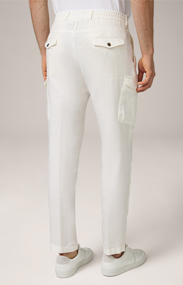 Famo Linen Blend Modular Pleated Cargo Pants in Wool White