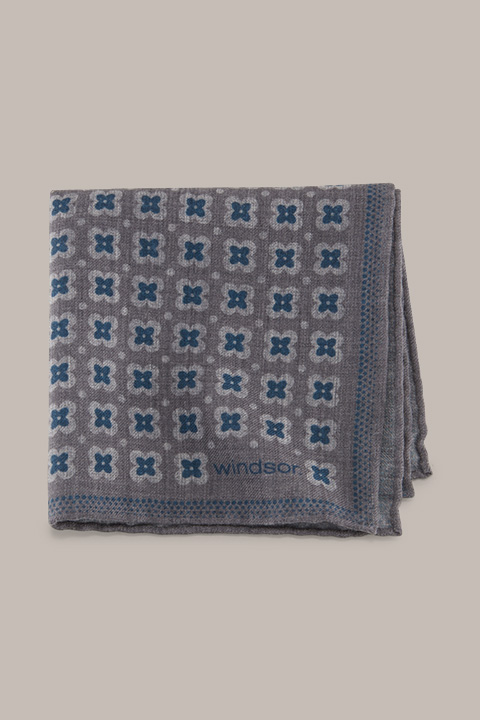 Virgin Wool Handkerchief in Grey and Blue Patterned