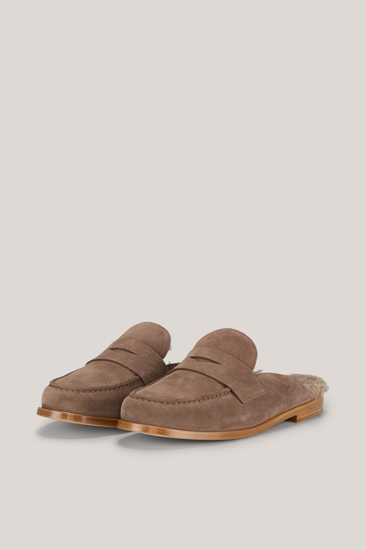 Leads to product detail page "Suede Loafers in Taupe by Unützer"