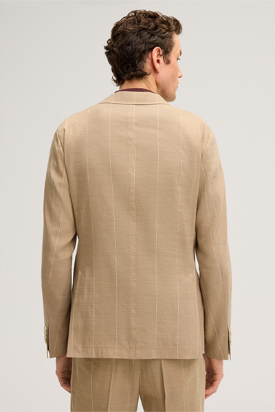 Schurwollmix-Baukasten-Sakko Giorno mit Leinen in Beige mit Nadelstreifen