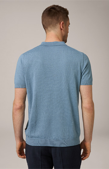 Lindo Linen Knitted Polo Shirt in Blue
