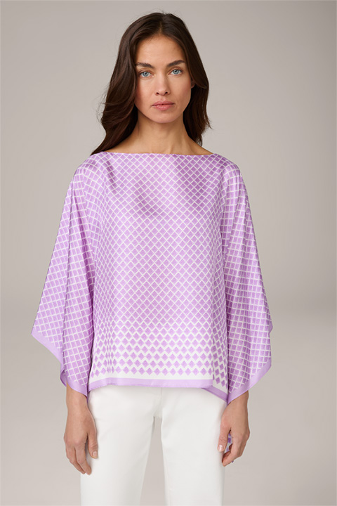 Silk Twill Poncho in Lilac Patterned