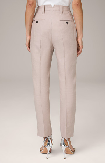 Linen Stretch Pleated front Trousers in Taupe