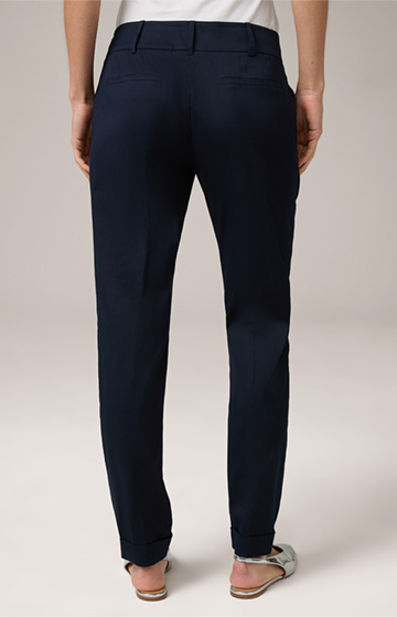 Cotton Stretch Trousers with Turn-ups in Navy