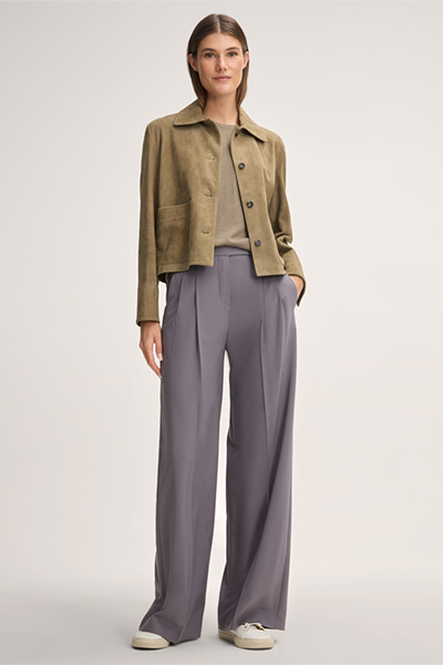 Ziegenvelours-Leder-Hemdjacke in Oliv