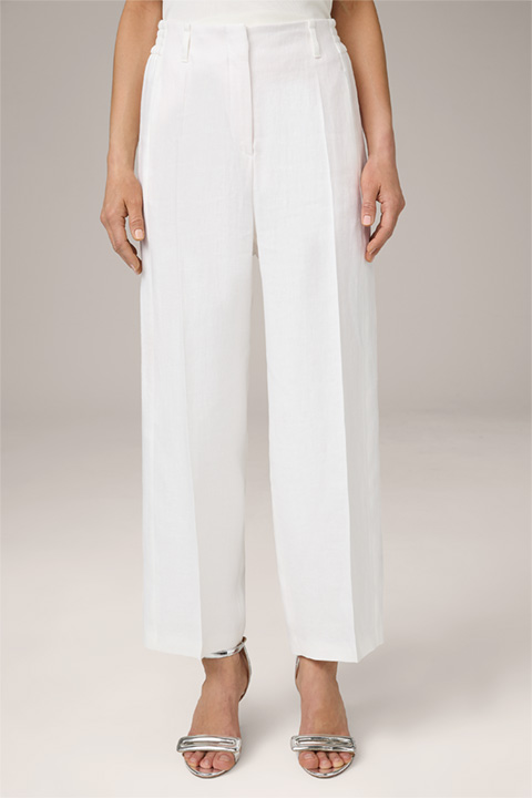 Linen Twill Marlene Cropped Trousers in White