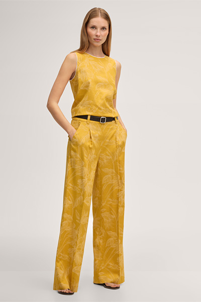 Viskose-Leinenmix-Palazzo-Hose in Gelb