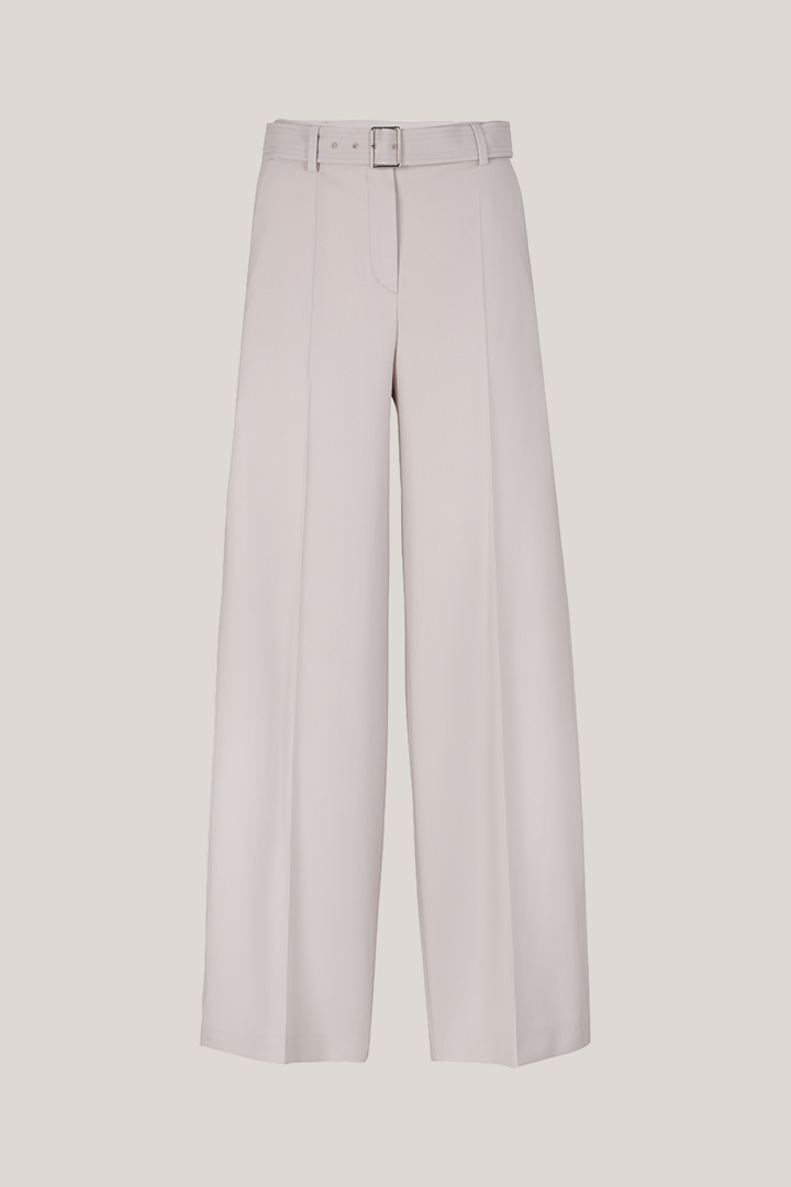 Schurwollstretch-Twill-Palazzo-Hose in Steingrau