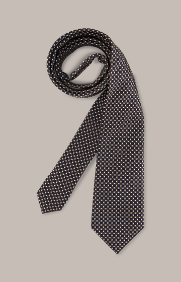 Silk Tie with Cotton in a Navy/Brown Pattern