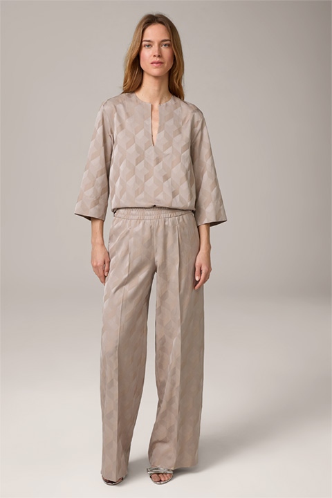 Jacquard Palazzo Trousers in Taupe
