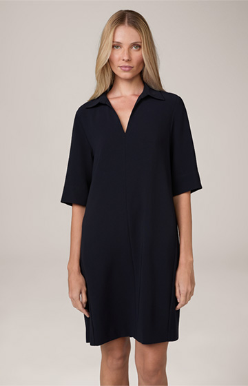 Crêpe Dress with Polo Collar in Navy