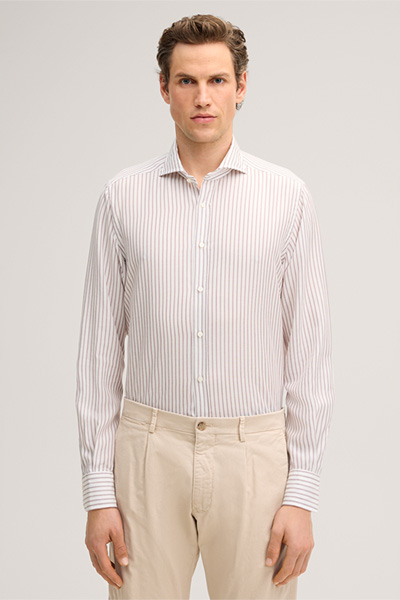 Lyocell blend shirt Lano with linen in red and white stripes
