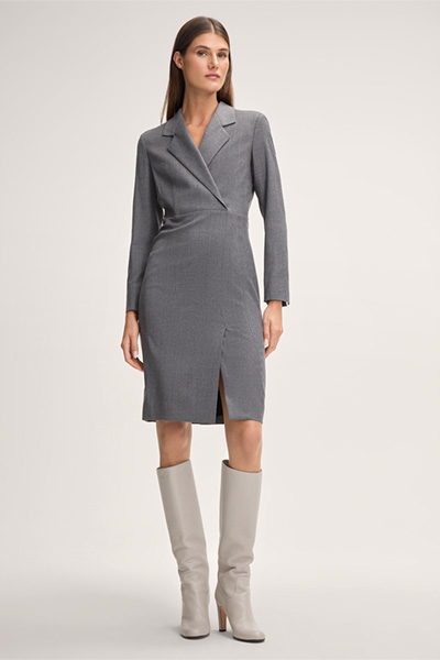 Flannel Sheath Dress with Lapel in Dark Grey