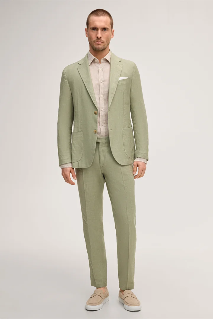 Führt zu Produktdetailseite „Leinenstretch-Baukasten-Hose Silvi mit Bundfalte in Hellgrün"