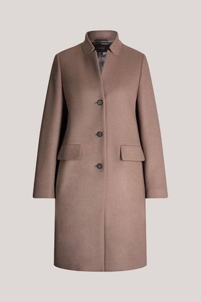 Brushed-Wollmix-Stehkragen-Mantel in Braun
