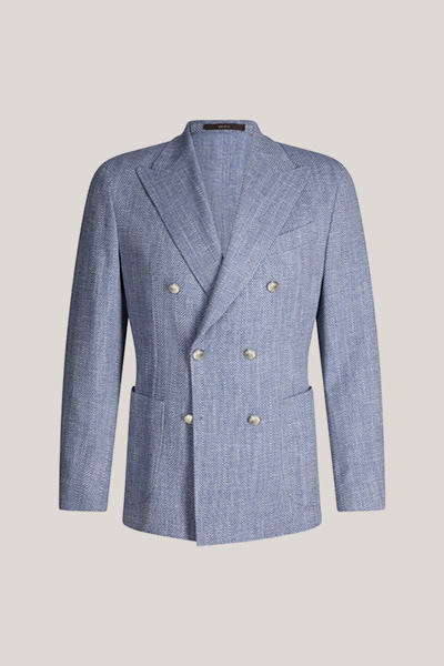 Baumwollmix-Doppelreiher Salio mit Leinen in Blau Fischgrat