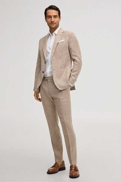 Silvi linen blend modular trousers with wool and silk in light brown marl