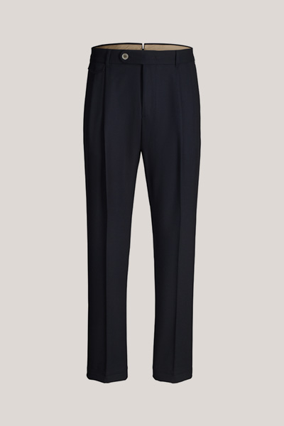 Serpo Virgin Wool Modular Trousers with Pleated front and Turn-up in Navy