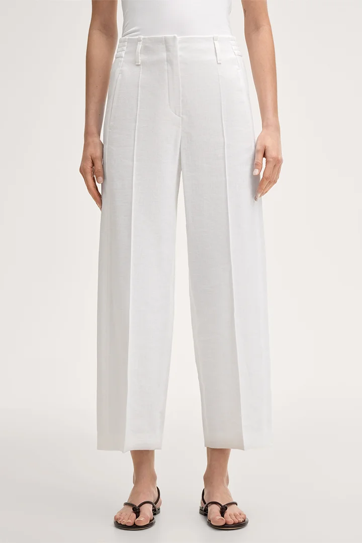 Stretch Linen Pleat-front Trousers in White