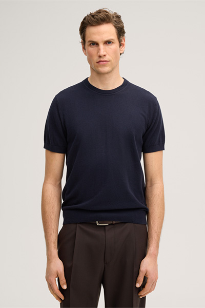 Cashmilo Knitted Shirt with Cashmere and Silk in Navy