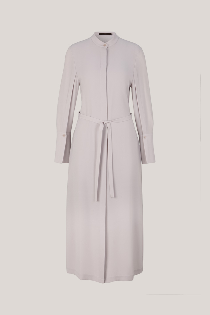 Crêpe-Hemdblusen-Kleid in Midi-Länge in Steingrau