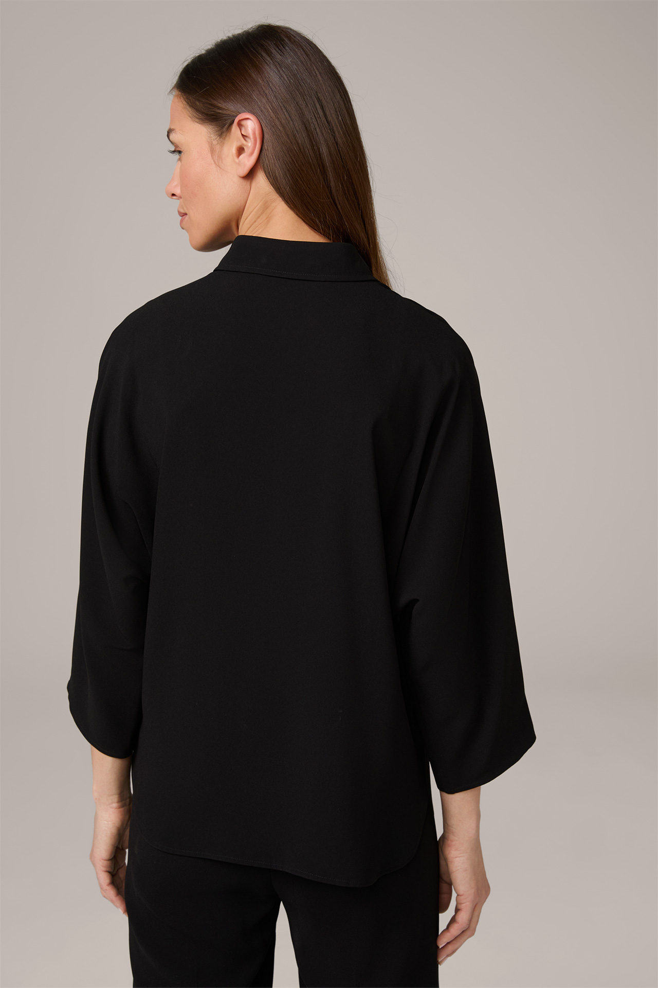 Oversized Crêpe Blouse with Shirt Collar in Black