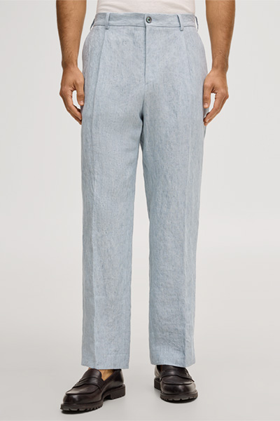 Franco linen modular trousers with pleat on the waistband in washed blue