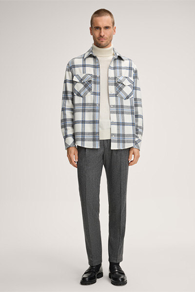 Cashmere-Overshirt Ozzano in Blau-Ecru mit Checkmuster