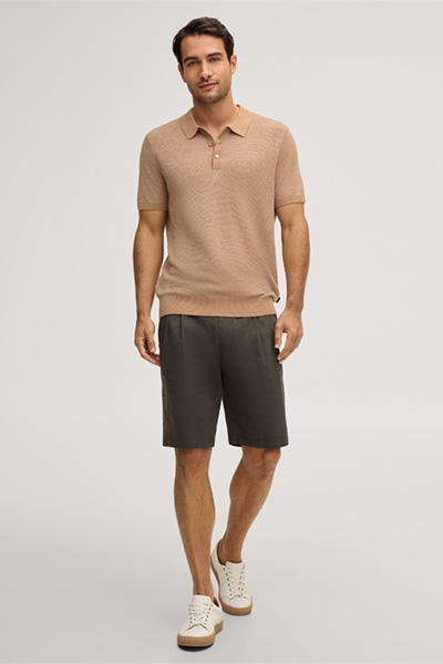 Leinenmix-Polo Lindo mit Baumwolle in Camel