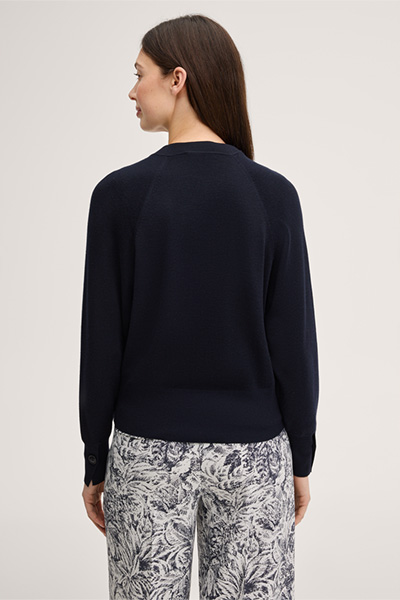 Schurwoll-Seidenmix-Cardigan in Navy