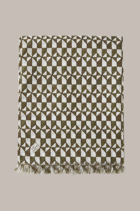 Print-Schal aus Baumwolle in Oliv-Ecru gemustert