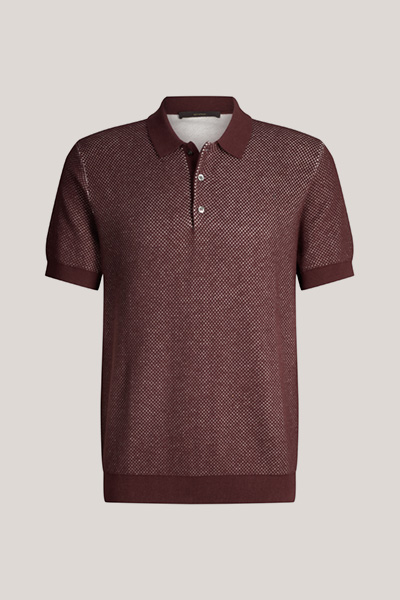 Baumwoll-Polo-Shirt Cashmilo mit Cashmere und Seide in Bordeaux Rot strukturiert